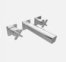 Load image into Gallery viewer, Wall Mounted Basin Mixer Tap Chrome Finish Crosshead Handles Solid Brass Body
