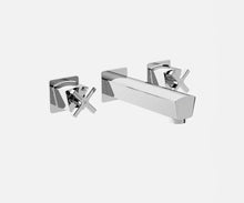 Load image into Gallery viewer, Wall Mounted Basin Mixer Tap Chrome Finish Crosshead Handles Solid Brass Body
