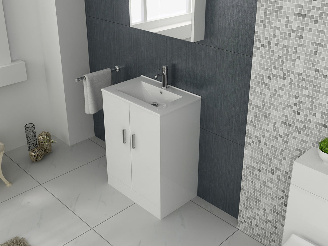600mm White Bathroom Floor Vanity Unit & Ceramic Sink