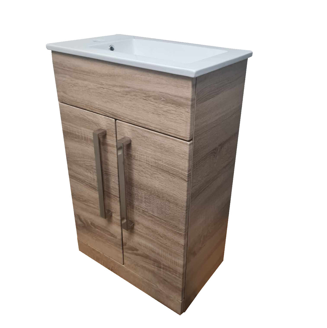Brown Bathroom Storage Floor Vanity Unit & Ceramic Sink 550mm