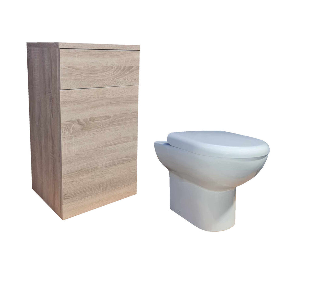 Sonoma Oak WC Unit Back to Wall Ceramic Round Toilet Pan Soft Close Seat & Cistern