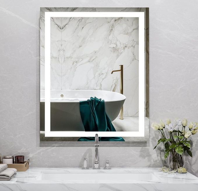 Modern Rectangle LED Bathroom Mirror 900x500mm Wall Mounted Battery Operated Illuminated Modern