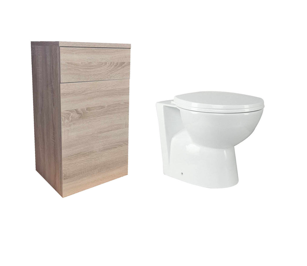 Sonoma Oak WC Unit Back to Wall Ceramic Oval Toilet Pan Soft Close Seat & Cistern