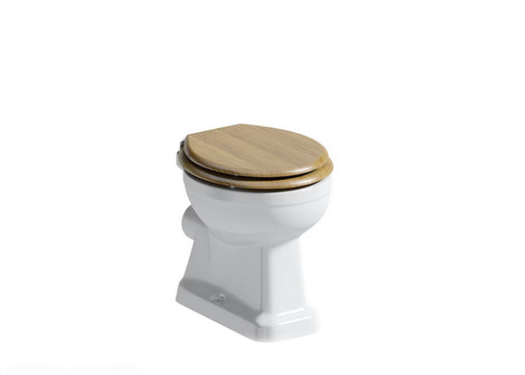 Floor Standing Back To Wall White Toilet Pan with Solid Wood Seat Cover