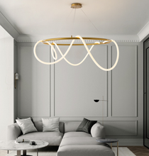 Load image into Gallery viewer, Gold Metallic LED Chandelier 600MM Ring with Acrylic Curly Tube Light - Natural White
