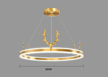 Load image into Gallery viewer, LED Nordic Simple Ring Chandelier,Postmodern Personality Chandelier,for Living Room Dining Room Model Room Bedroom-Golden. 50 * 100cm

