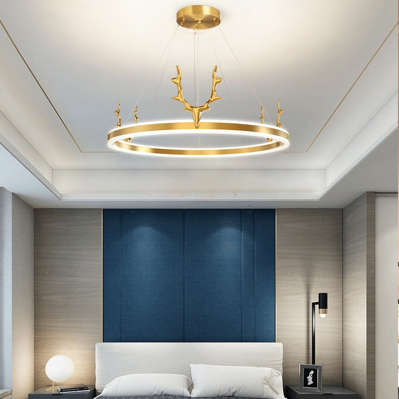 LED Nordic Simple Ring Chandelier,Postmodern Personality Chandelier,for Living Room Dining Room Model Room Bedroom-Golden. 50 * 100cm
