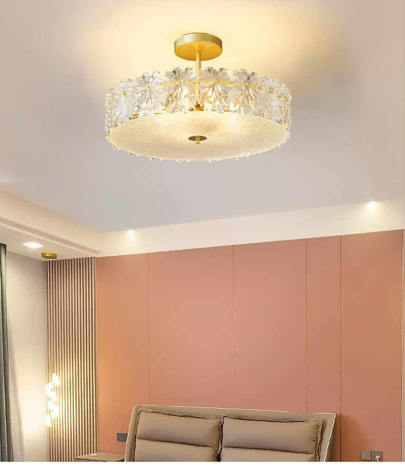 Creative Round Crystal Ceiling Lamp,E12 Nordic Light Luxury Crystal Ceiling Lamp,for Living Room Dining Room Bedroom Kitchen Study Room Golden. 50 * 21cm