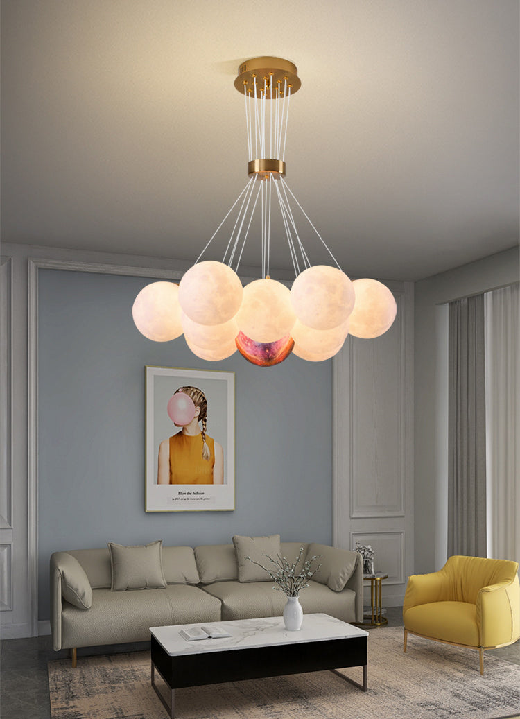 LED Modern Pendant Light, LED Chandelier Modern Living Room 3D Printed Moon Lampshade Hanging Light Decor Lighting Suspension Bedroom