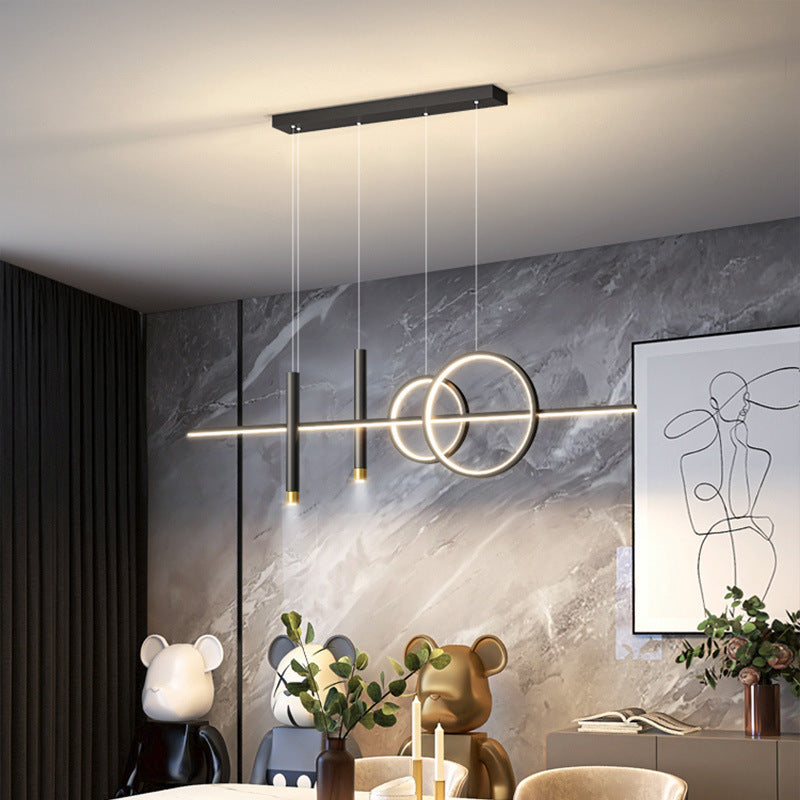 Black Office Hanging Lamp LED Pendant Light Dining Room Lamp Dimmable Height Adjustable Living Room Pendant Light Modern Ring Designer Pendant Lamp for Dining Table Kitchen Study Chandelier 100 cm