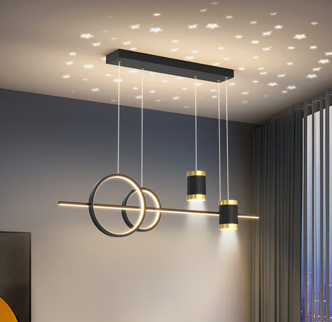 Black And Gold Modern Pendant Light LED Chandelier Dining Room Hallway Dimmable Ceiling Fixture