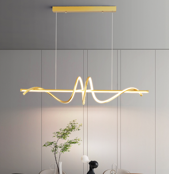 Twisted Linear Metal Hanging Lights, Modern LED Suspension Lamp, Minimalist Kitchen Island Above Drop Light, Restaurant Dimmable Atmosphere Light