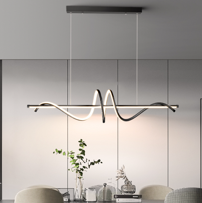 Black Pendant Light, Nordic Modern Led Pendant Lights Chandelier Dimmable Wave Lamp Island Hanging Pendant Lamp Fixtures