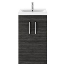 Load image into Gallery viewer, 600mm Black Vanity Unit – Floor Standing 2 Door Unit &amp; White Ceramic Basin Sink

