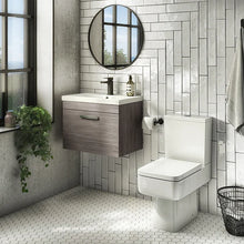 Load image into Gallery viewer, Wall Hung Vanity Unit Single Drawer 600mm Grey &amp; Ceramic White Basin Sink
