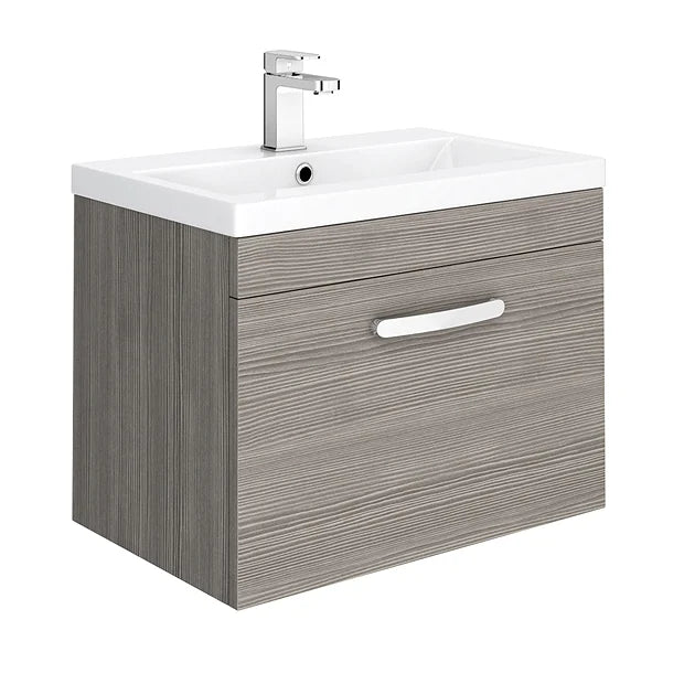Wall Hung Vanity Unit Single Drawer 600mm Grey & Ceramic White Basin Sink