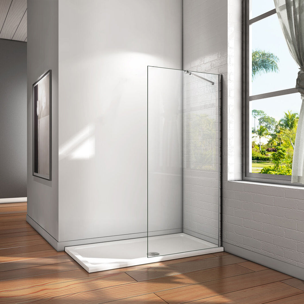 Walk In Screen Panel 800mm Wet Room Shower Enclosure Glass With Shower Tray