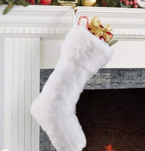 Load image into Gallery viewer, Christmas Stocking, 1 Pcs 18 inches Large Snowy Luxury Hanging White Faux Fur Christmas Stocking for Family Holiday Party Christmas Fireplace Decorations White
