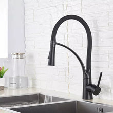 Load image into Gallery viewer, Kitchen Tap Black Matte Finish Deck Mounted Kitchen Tap Black Finish Rotation 360 Pull Down Spray Faucet
