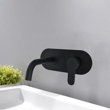 Load image into Gallery viewer, Basin Tap Black Matte Finish Waterfall Effect Black Basin Finish Waterfall Sink Mixer Tap Bathroom Single Lever Hot &amp; Cold Tap Wall Mounted Tap
