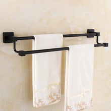 Load image into Gallery viewer,  black towel holder 60cm Double Towel Holder Black Wall Mounted Rack Holder Accessory
