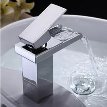 Load image into Gallery viewer,  basin tap Square Basin Tap Chrome Finish Waterfall Mixer Tap Brass Single Lever Modern
