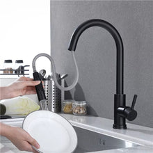 Load image into Gallery viewer, Deck Mounted Kitchen Tap Kitchen Tap Black Finish Mixer Tap with Pull Out Hose Monobloc Sink Faucet
