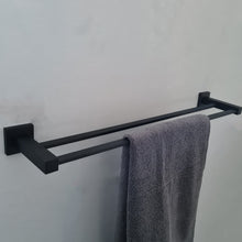 Load image into Gallery viewer, black hand towel holder Black Bathroom Wall Mounted Modern Towel Holder Black Square Stylish Double Accessory
