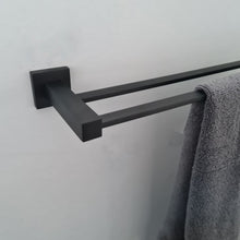 Load image into Gallery viewer, black towel holder wall Black Bathroom Wall Mounted Modern Towel Holder Black Square Stylish Double Accessory
