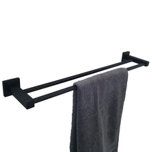 Load image into Gallery viewer, black towel rail Black Bathroom Wall Mounted Modern Towel Holder Black Square Stylish Double Accessory
