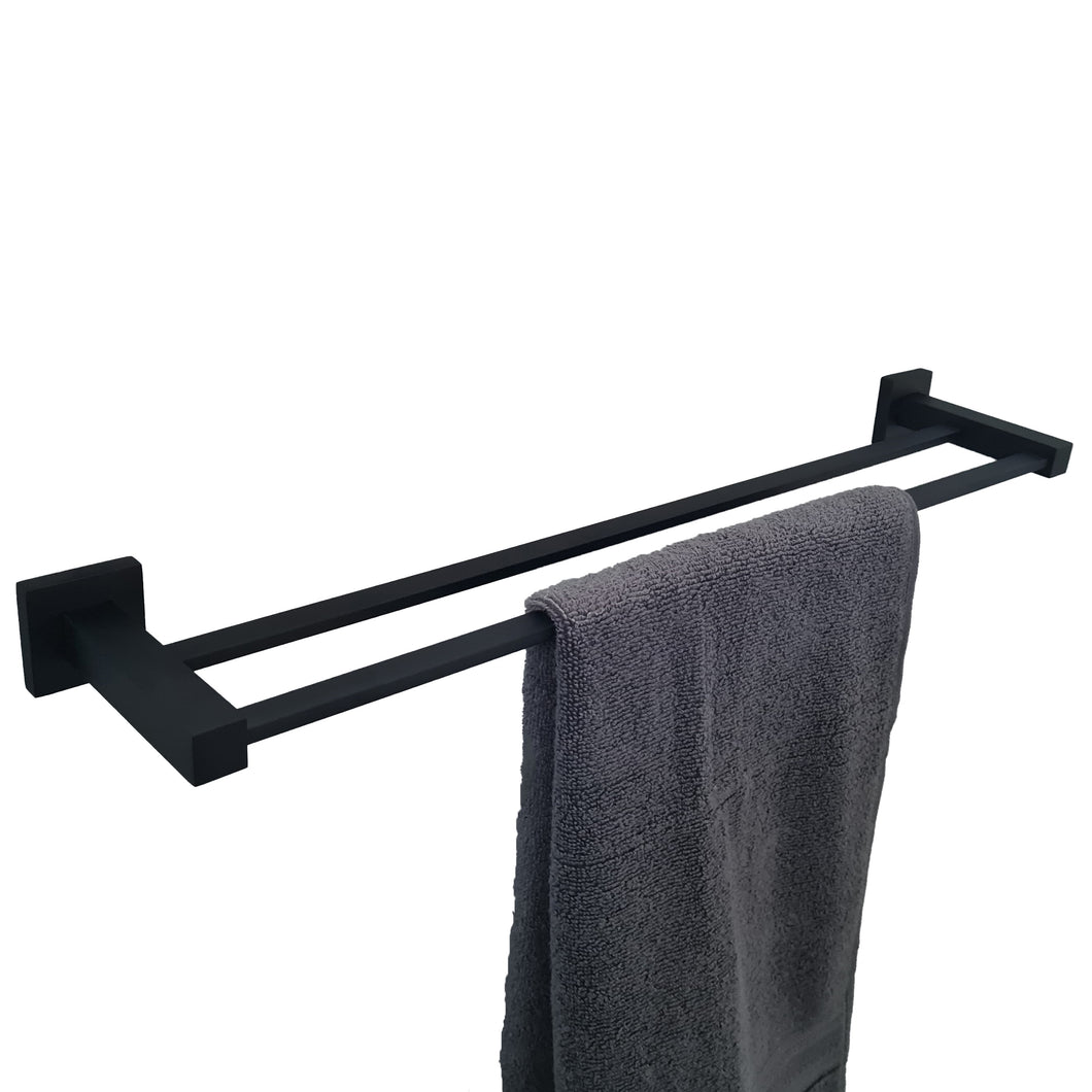 black towel rail Black Bathroom Wall Mounted Modern Towel Holder Black Square Stylish Double Accessory