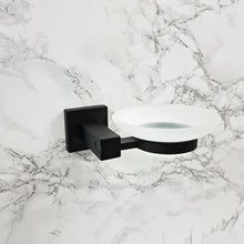 Load image into Gallery viewer, black soap holder for bathroom frosted glass brass
