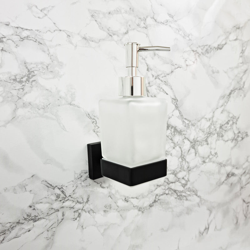 black soap holder for bathroom Soap Holder Black Glass Dispenser and Holder Wall Mounted Modern Square Accessory