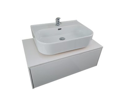 Basin Sink 800mm Wall Hung Vanity Unit 1 Drawer Cabinet White Finish Ceramic Sink Basin