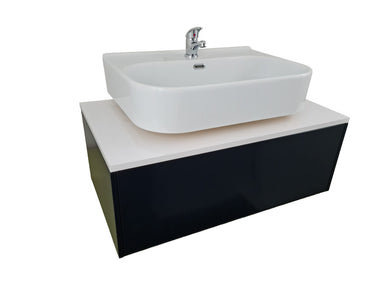 Vanity Unit 800mm Wall Hung Vanity Unit 1 Drawer Cabinet Navy Finish Ceramic Sink Basin