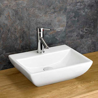 Basin Sink 500 x 430mm Bathroom Basin Sink Ceramic Countertop Rectangular Gloss White Finish