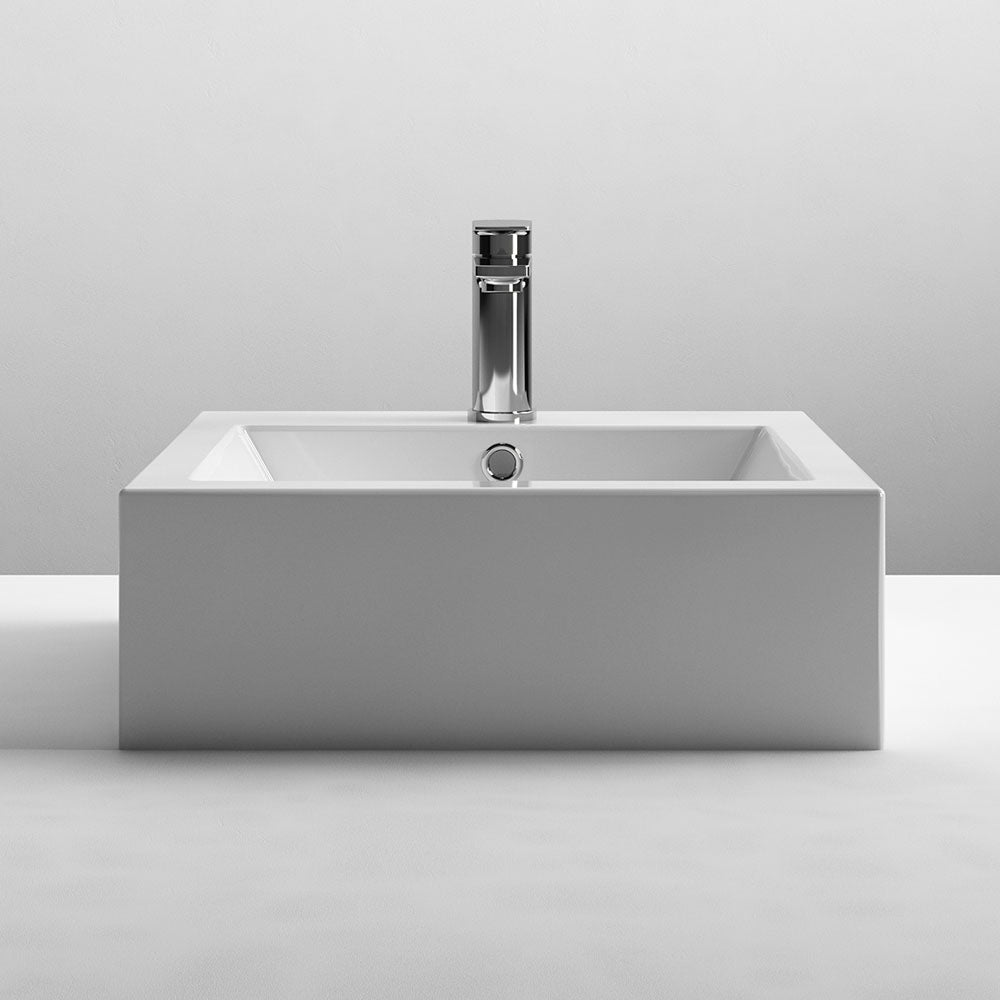 Basin Sink 500 x 490 mm Bathroom Basin Sink Ceramic Countertop Square Gloss White Finish