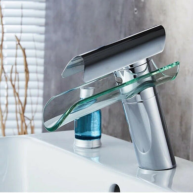 Glass Waterfall Bathroom Tap  Glass Waterfall Bathroom Tap Fitting Sink Tap Design Hot&Cold Basin Tap Chrome Finish