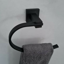 Load image into Gallery viewer, Black Towel Ring Black Towel Holder Bathroom WC Square Wall Mounted Modern Towel Rail Holder Black Stylish Accessory
