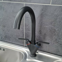 Load image into Gallery viewer, black kitchen tap  Kitchen Tap Black Finish Dual Lever Taps Mono Mixer Faucet
