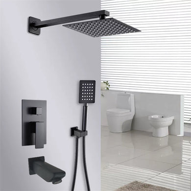 black thermostatic shower concealed Thermostatic Concealed Rear Wall Black Matt Square Head Shower Set 3 way Mixer