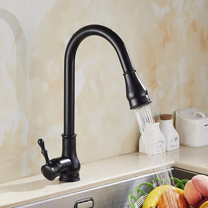 Kitchen Tap  Kitchen Tap Black Finish Pull Out Spray Mixer Faucet