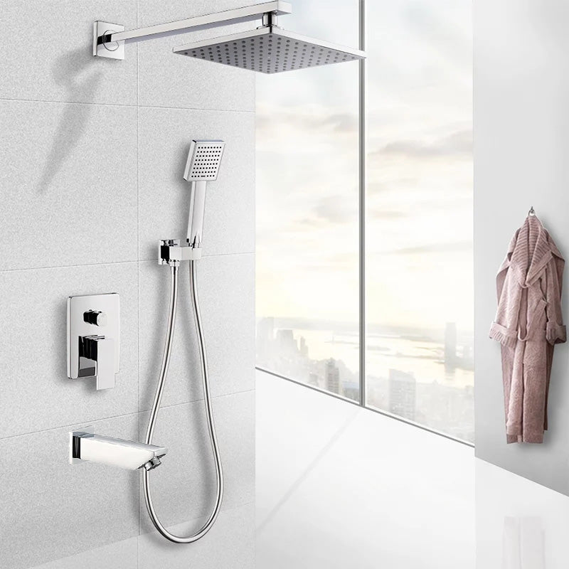 concealed shower Mixer Modern Shower Square Rain Shower Head Chrome Finish 3 Outlets Shower Set