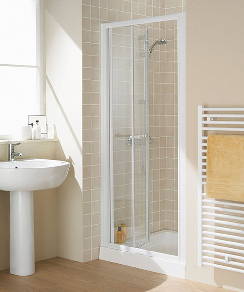 Bi-Fold Shower Bathroom  Bi-Fold Shower Bathroom 995mm White Frame Glass Shower Door
