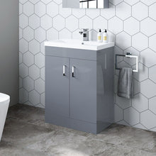 Load image into Gallery viewer, Gray Vanity Unit600mm Gray Bathroom Storage Floor Standing Vanity Unit &amp; Ceramic Sink

