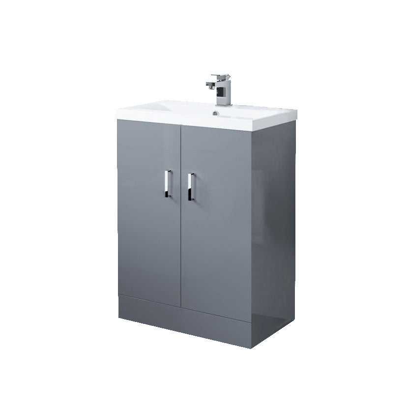 Vanity Unit 600mm Gray Bathroom Storage Floor Standing Vanity Unit & Ceramic Sink