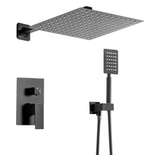 Load image into Gallery viewer, Concealed Rear Wall Black Matt Square Shower Set Mixer Square Head
