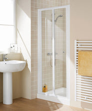 Load image into Gallery viewer, Bi Fold Shower Door Clear Glass Bi-Fold Shower Bathroom 995mm White Frame Glass Shower Door
