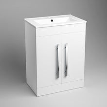 Load image into Gallery viewer, Vanity Unit White Finish 600 x 400mm Square Vanity Unit with Long Handles and Slim Edged Basin
