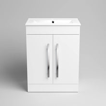 Load image into Gallery viewer, Vanity Unit White 600 x 400mm Square Vanity Unit with Long Handles and Slim Edged Basin
